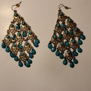 Gold and Turquoise Chandelier Earrings